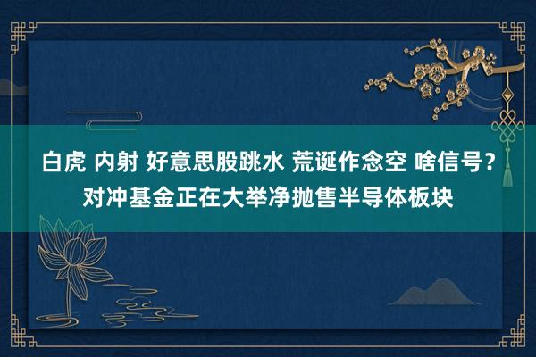 白虎 内射 好意思股跳水 荒诞作念空 啥信号？对冲基金正在大举净抛售半导体板块