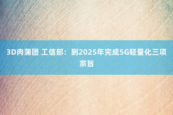 3D肉蒲团 工信部：到2025年完成5G轻量化三项宗旨