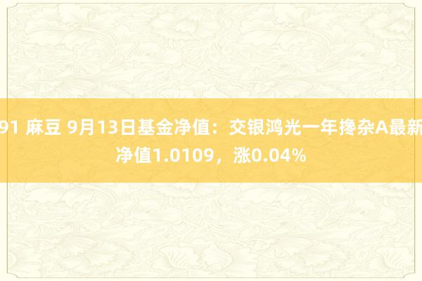 91 麻豆 9月13日基金净值：交银鸿光一年搀杂A最新净值1.0109，涨0.04%