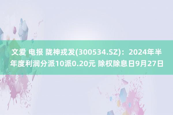 文爱 电报 陇神戎发(300534.SZ)：2024年半年度利润分派10派0.20元 除权除息日9月27日