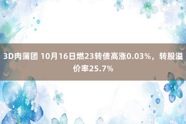 3D肉蒲团 10月16日燃23转债高涨0.03%，转股溢价率25.7%