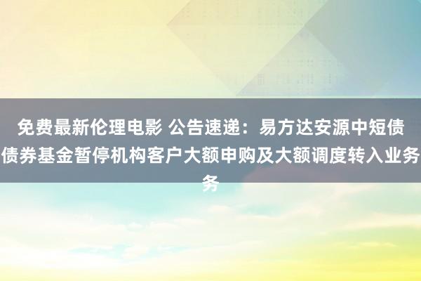 免费最新伦理电影 公告速递：易方达安源中短债债券基金暂停机构客户大额申购及大额调度转入业务