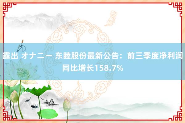 露出 オナニー 东睦股份最新公告：前三季度净利润同比增长158.7%