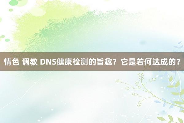 情色 调教 DNS健康检测的旨趣？它是若何达成的？