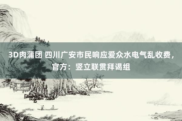 3D肉蒲团 四川广安市民响应爱众水电气乱收费，官方：竖立联贯拜谒组